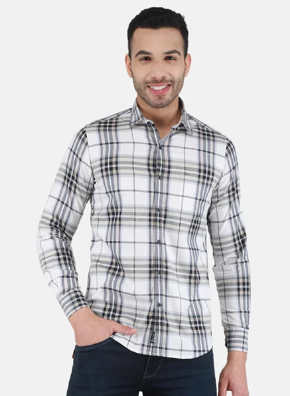 Men White Check Shirt