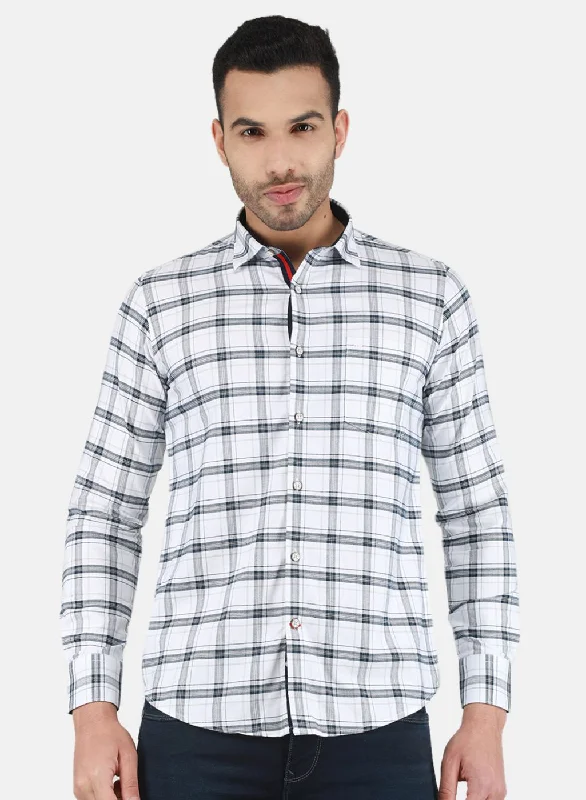 Men White Check Shirt