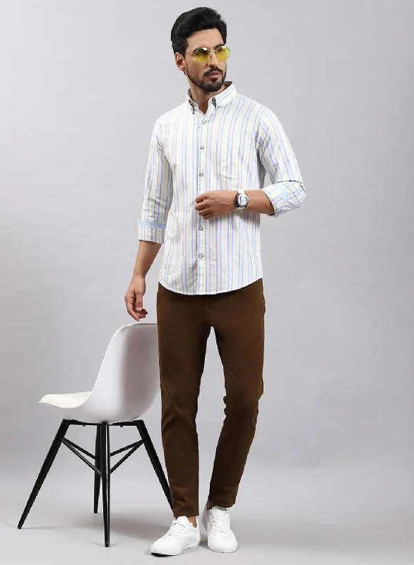 Men Yellow Stripe Pure Cotton Shirt