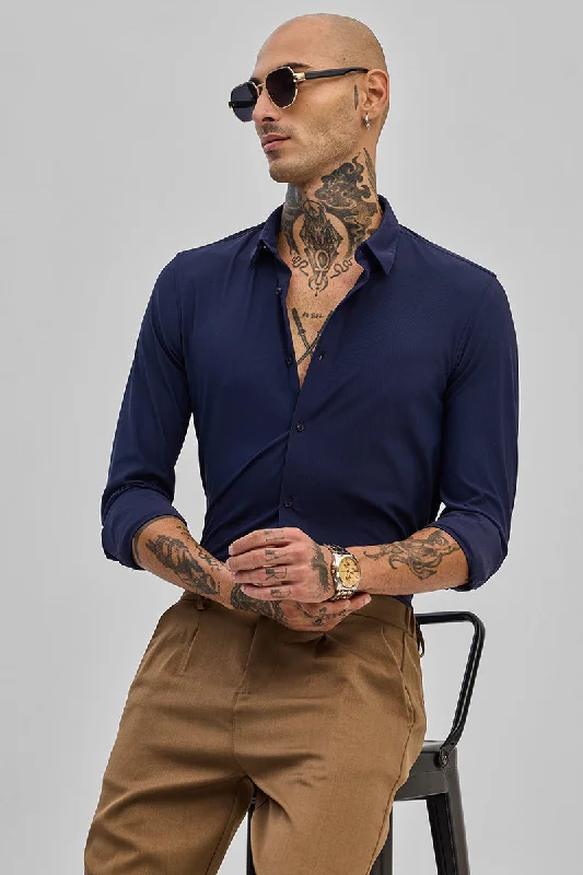 Navy Stretchable Slim Fit Shirt