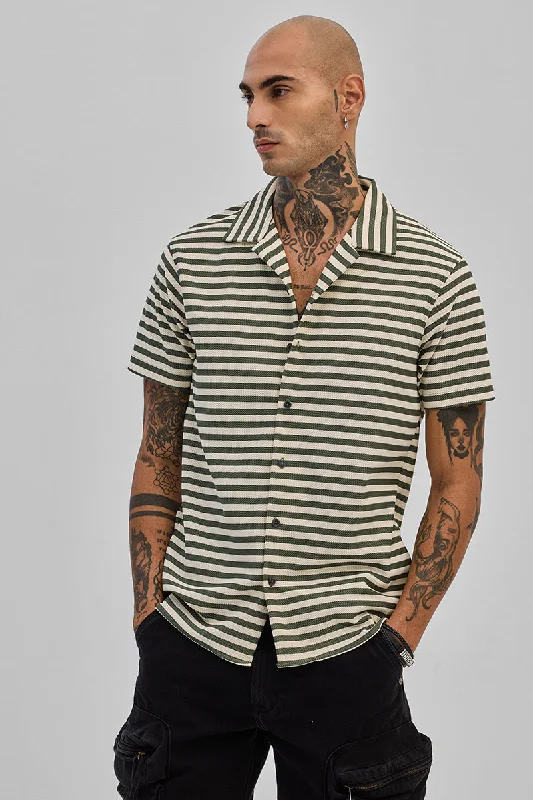 Olive Stripes Box Fit Shirt