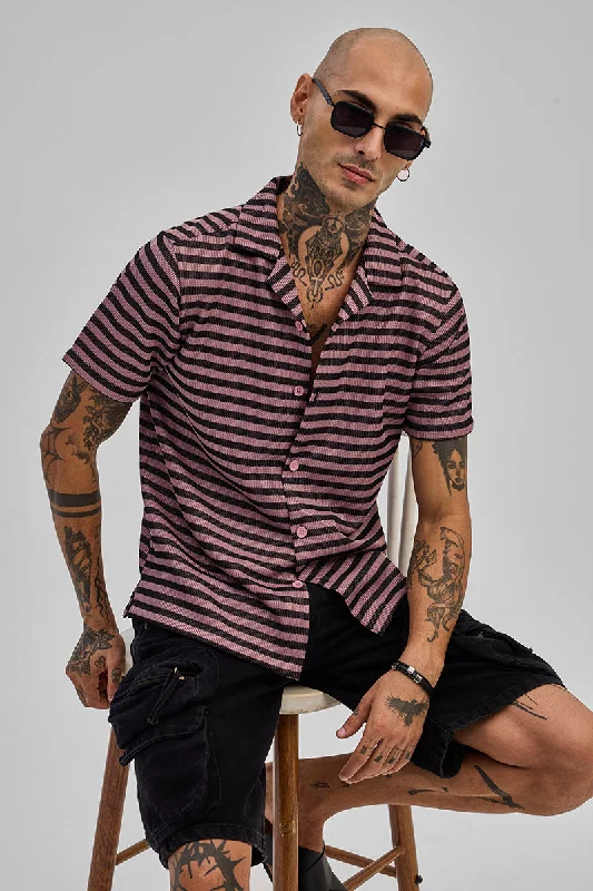 Pink Textured Stripes Shirt