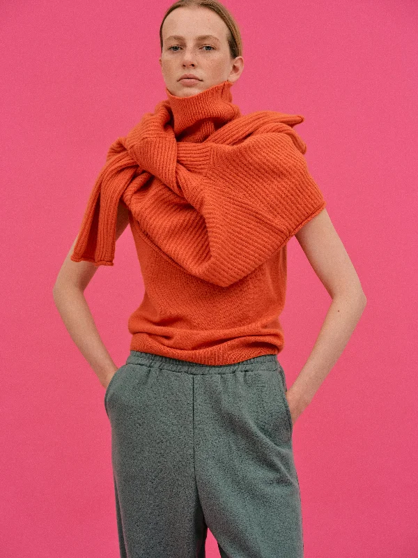 2 Piece Turtleneck Sweater & Sleeveless Knit, Papaya