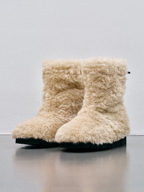 Flat Faux Fur Boots, Custard