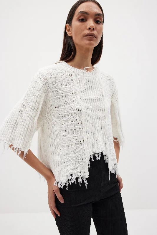 Frayed Cotton Knit, Ceramic White