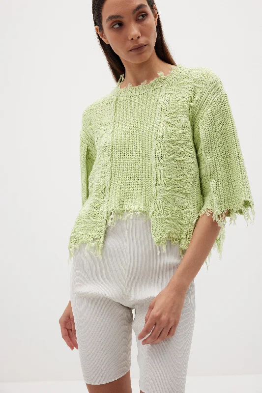 Frayed Cotton Knit, Tea Green