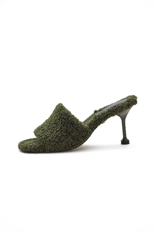 Furry Faux Shearling Mules, Seaweed