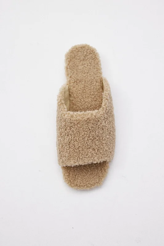 Furry Faux Shearling Slippers, Latte