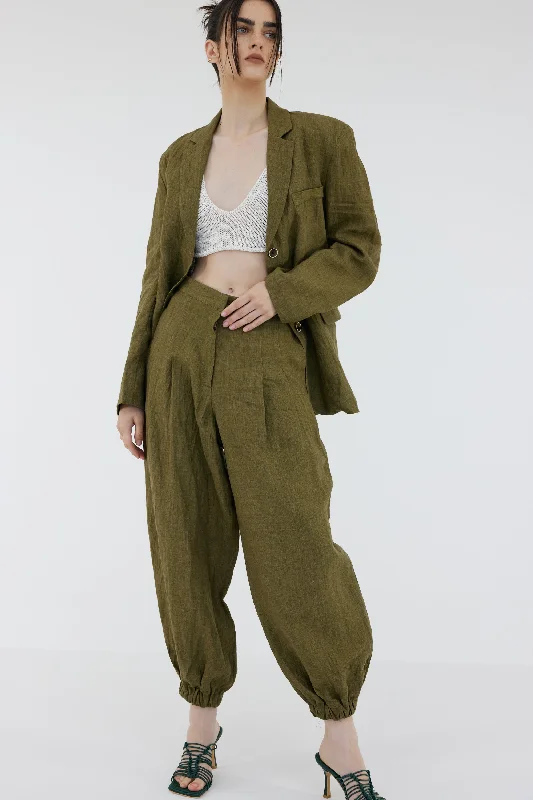 Linen Suit Joggers, Khaki