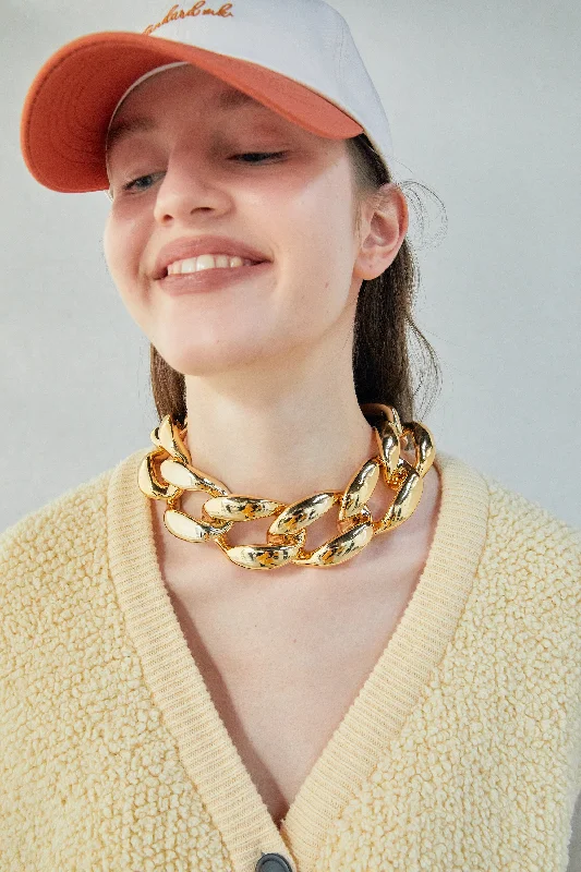 Oversized Sculptural Twisted Necklace, Gold