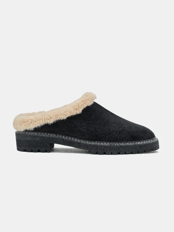 Shearling Lug Sole Mule, Black