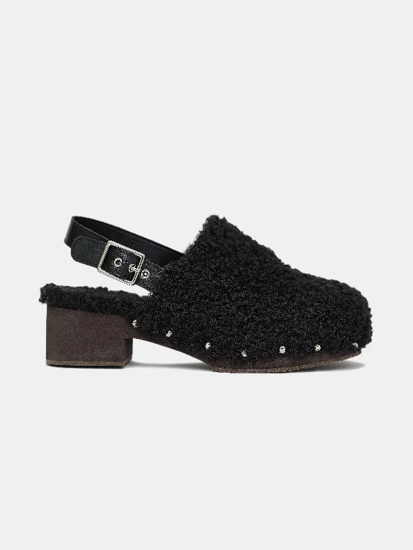 Sherpa Slingback Clogs, Black