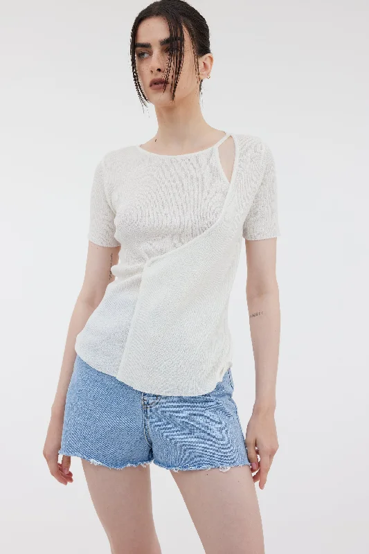 Short Sleeved Inner Layered Wrap Cardigan, Powder