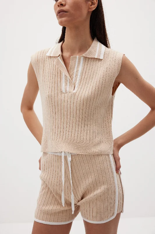 Sleeveless Polo Knit, Latte