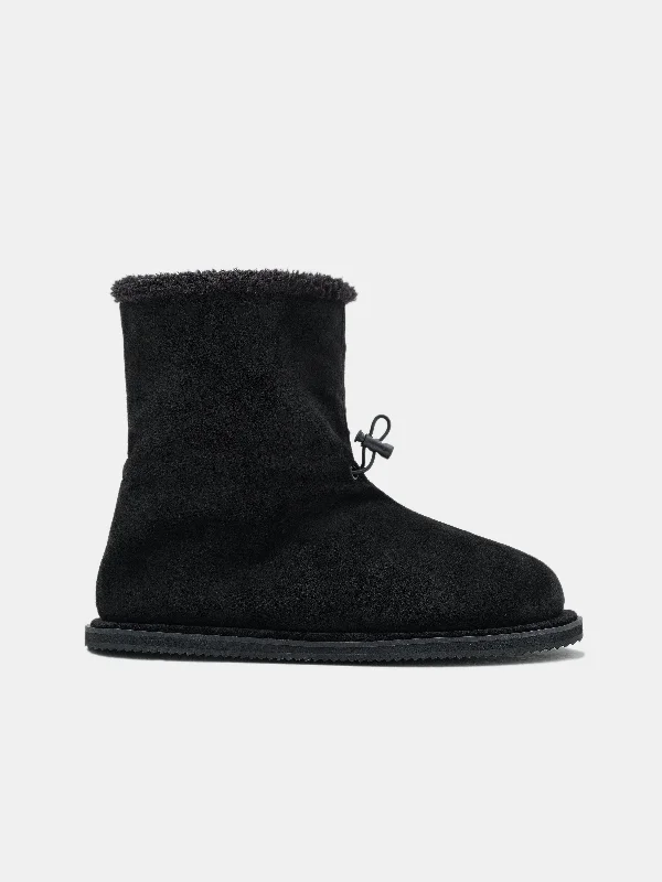 Suede Fur Mid Boots, Black