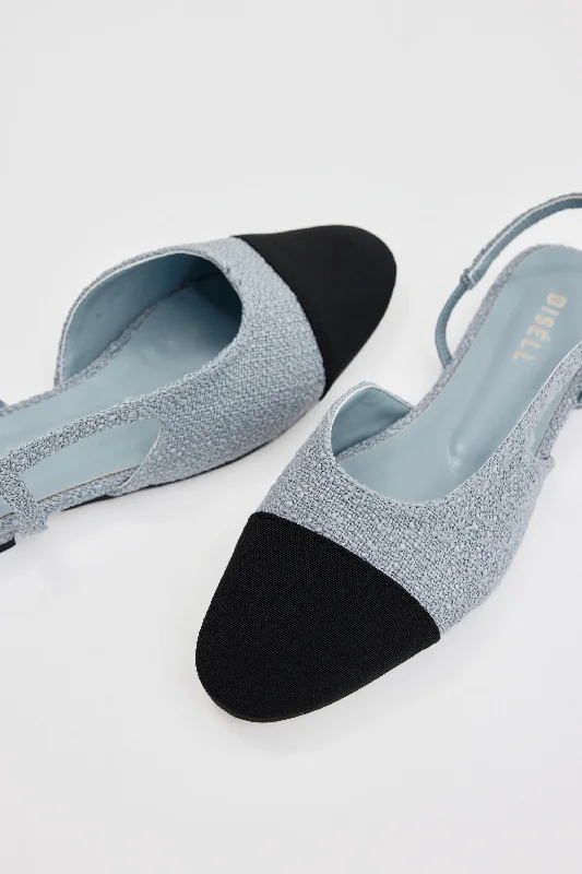 Two Tone Flat Tweed Slingback, Powder Blue