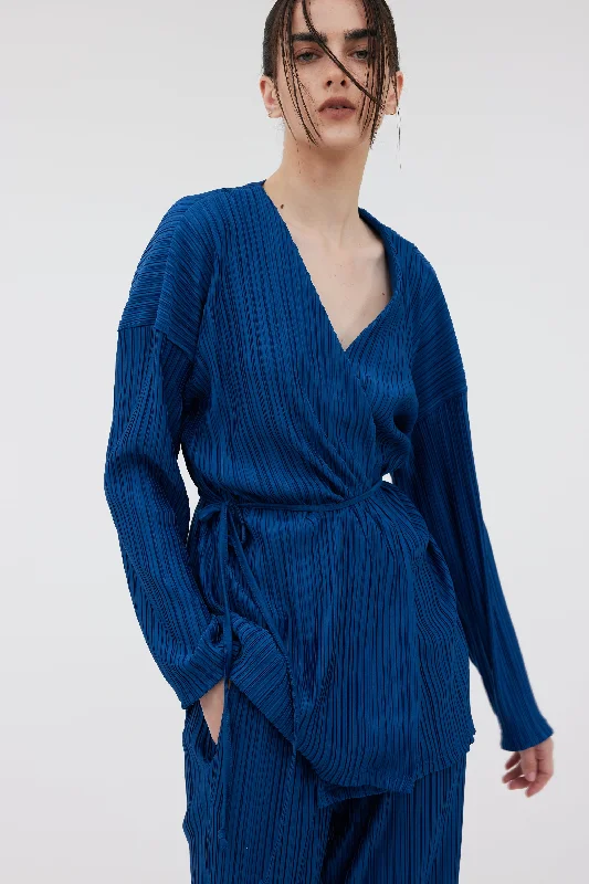 Wrap Plissé Cardigan, Lapis Blue