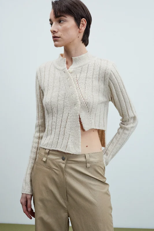 Asymmetric Cut Ribbed Knit, Wheat