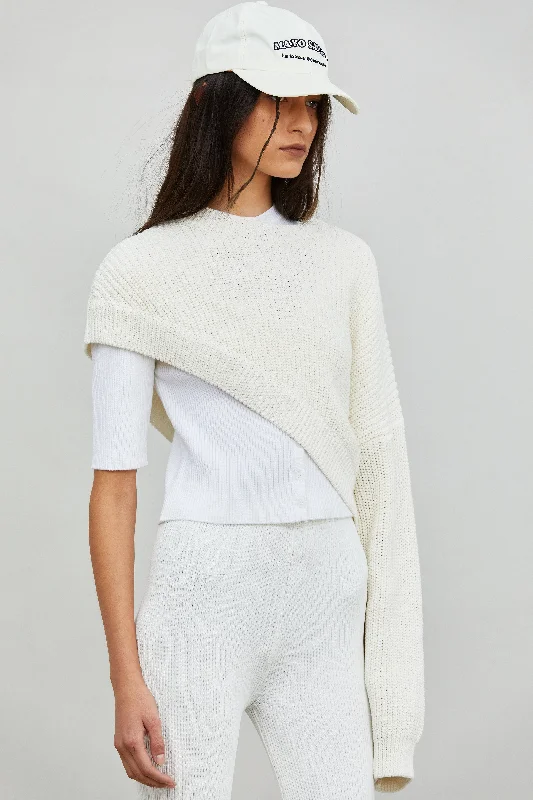 Diagonal One Sleeve Pullover, Cream