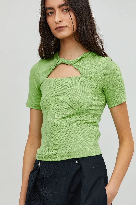 Twist Neck Ribbed Tee, Lime