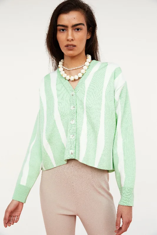 Vertical Stripe Soft Touch Cardigan, Seafoam Green